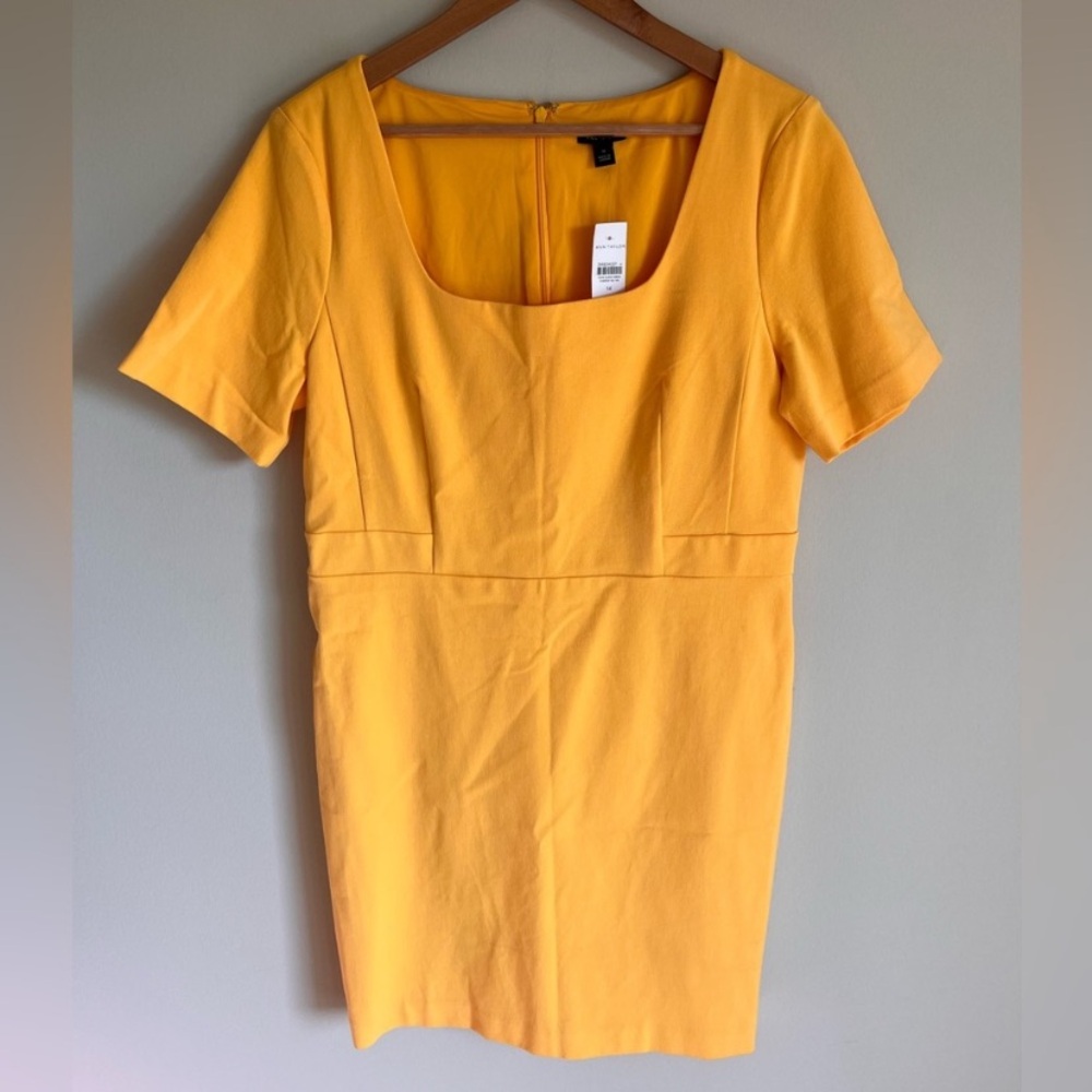 Ann Taylor NWT Women’s Scoop Neck Short Sleeve Sheath Dress Size 14 Citrus Sun